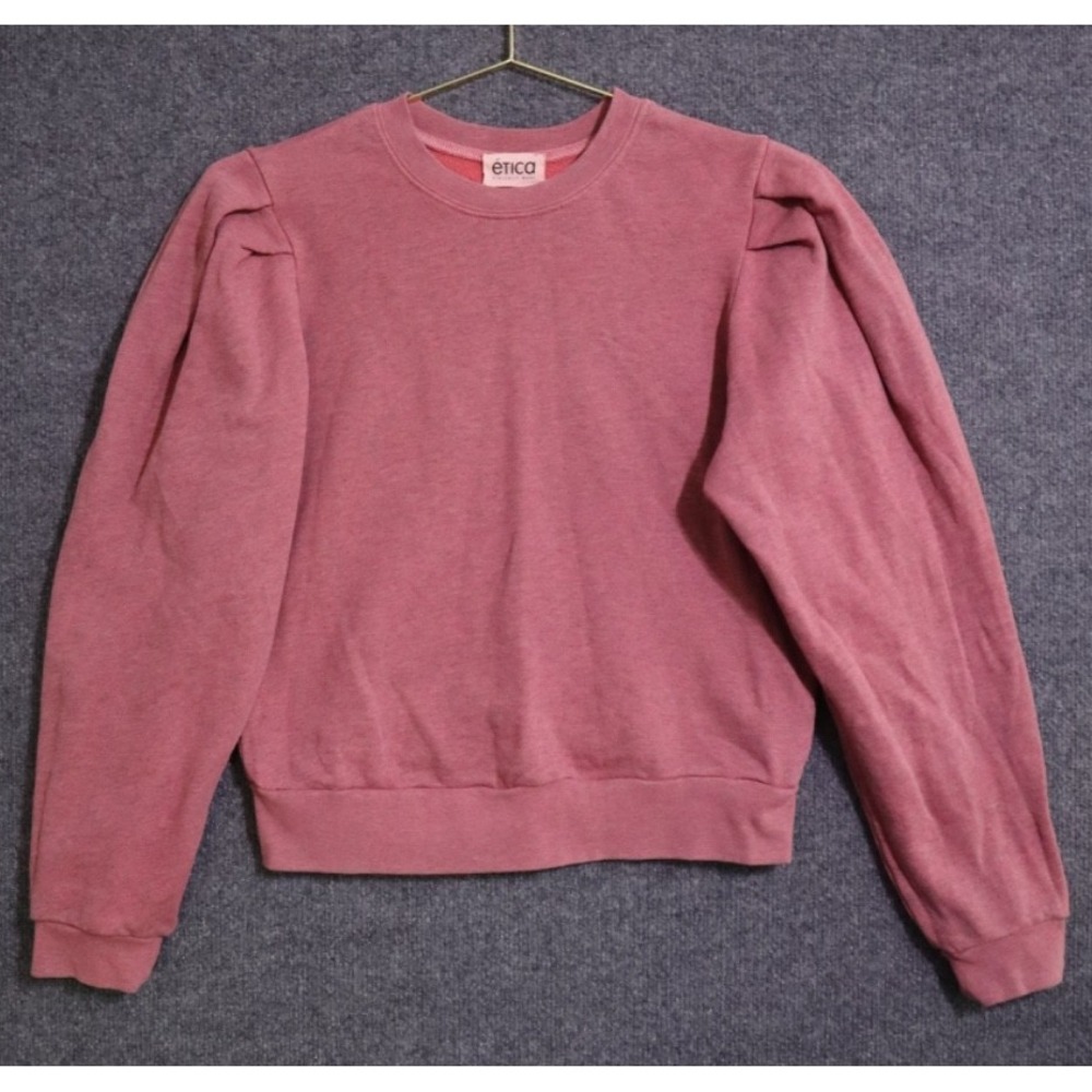 Etica Sweater Women XS Pink Mauve Grenadine Pleat Sleeve Crew Ethically Made EUC